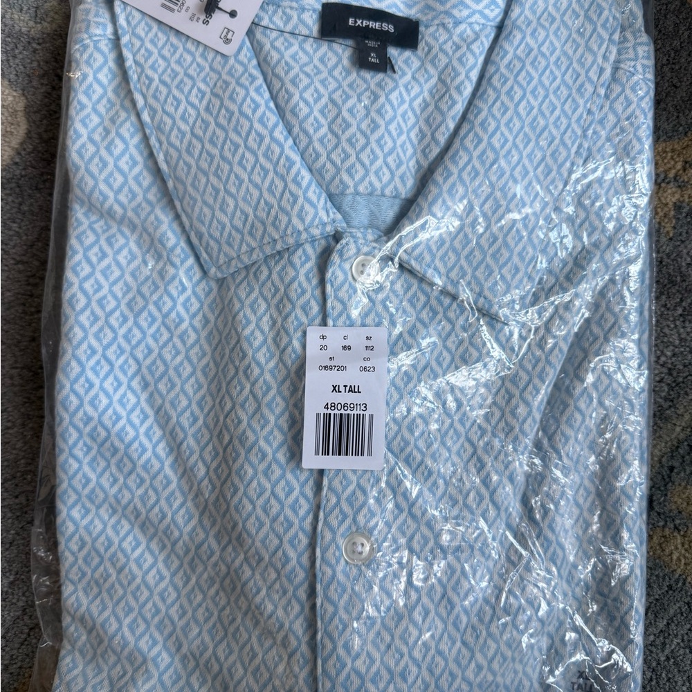 Express Men's Light Blue Geometric Shirt
